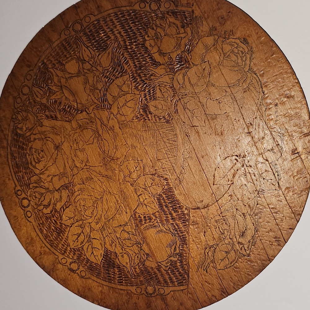 Vintage Flemish Art Round Wooden Floral Rose Engraved Wall Art Rare Unique EUC